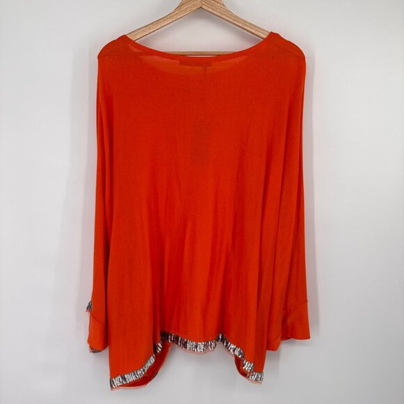 Laurel  Womens silk Orange sweater Top poncho Sequin Trim size medium new - Picture 14 of 15